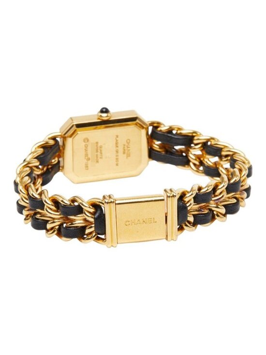 Chanel Premiere L Watch Black Gold Plated Leather Onyx